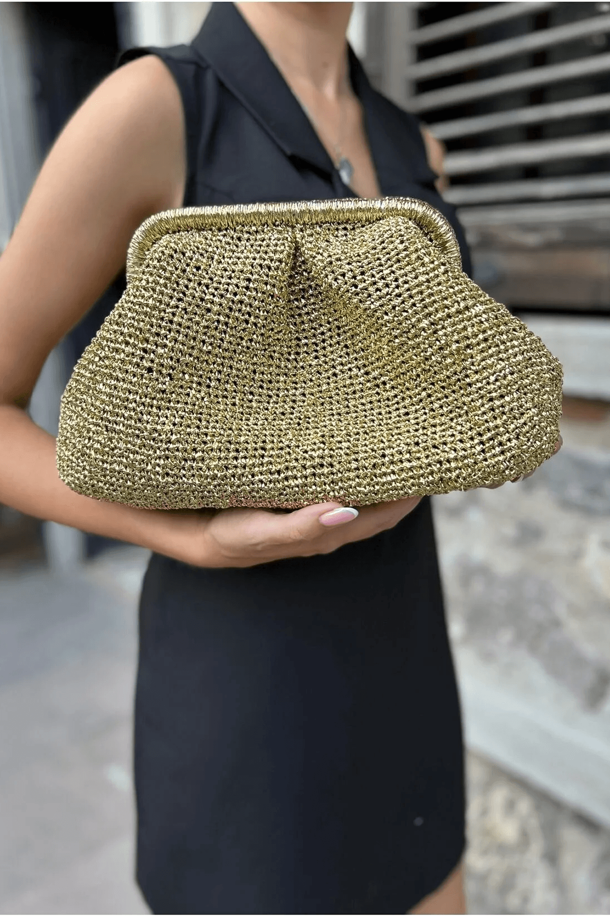 Clutch Metalik Buzgulu canta